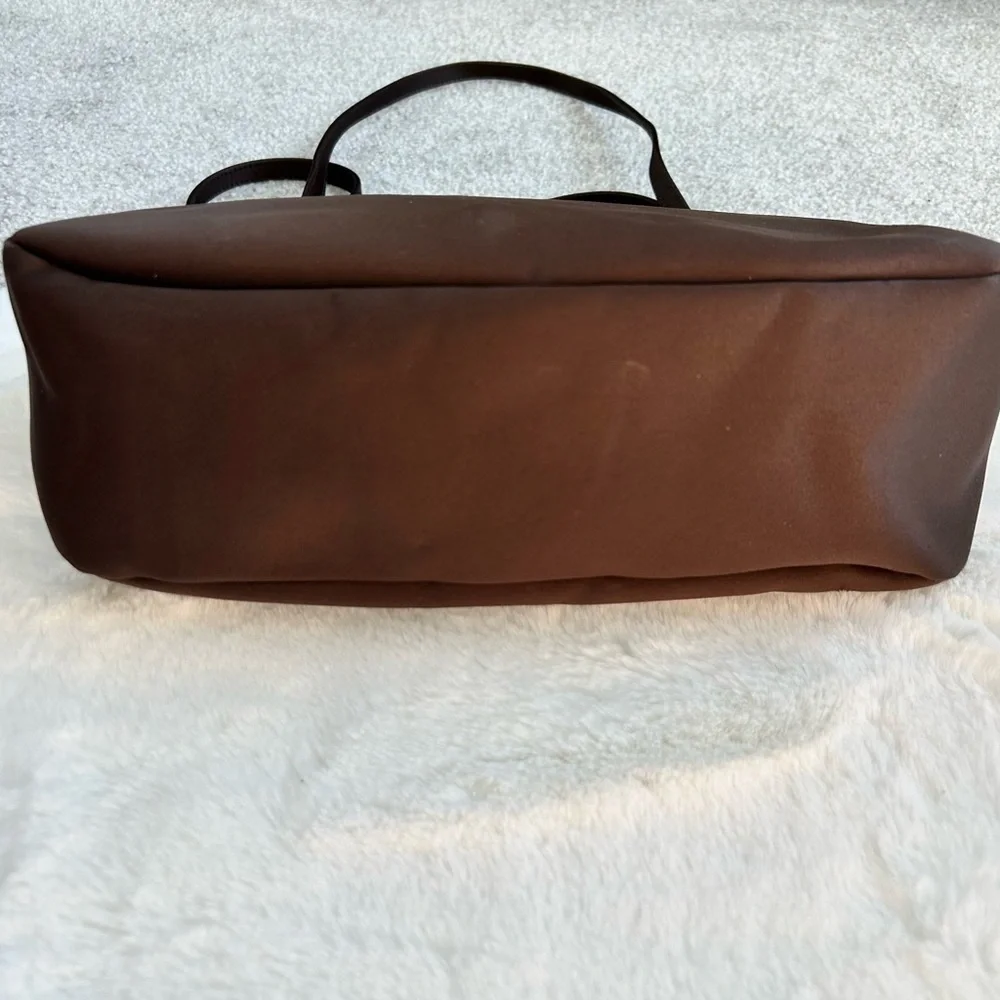 ESPRIT VINTAGE 90’s Women’s Minimalist Shoulder Bag Satin-Like Rich Brown Silver